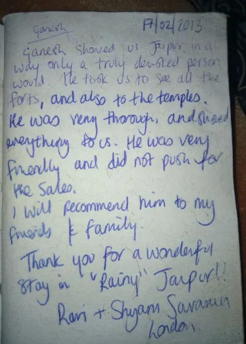 Hand Written Traveler Reviews 31